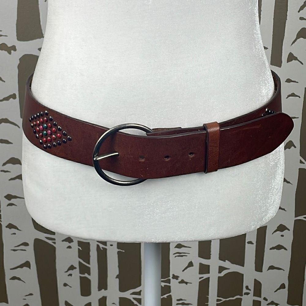 Boho Colorful Studded Brown Leather Belt L
